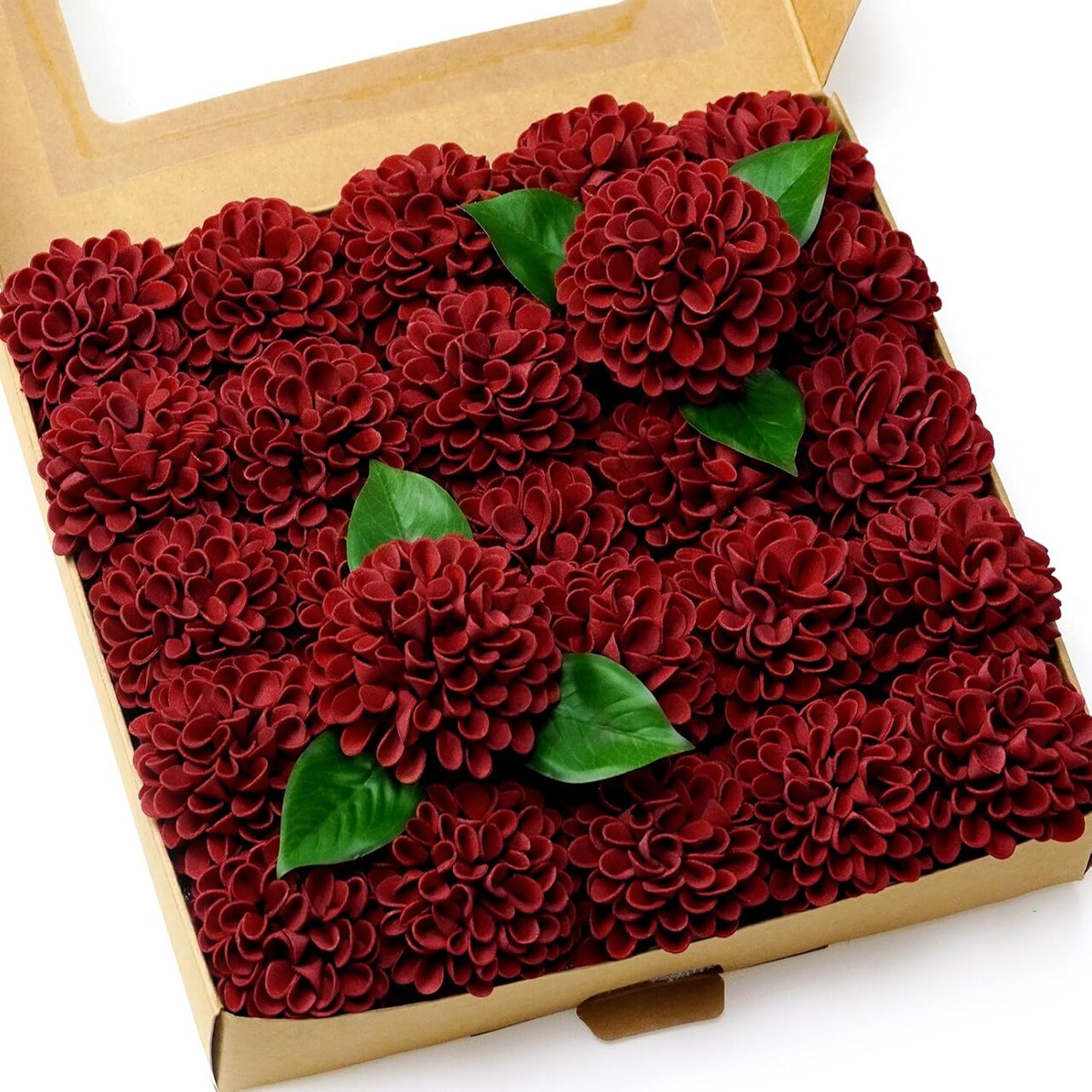 25pcs Artificial Wedding Dahlia & Rose Stems – Burgundy Fake Flowers for DIY Wedding Bouquets, Centerpieces, Table Arrangements, and Floral Decor